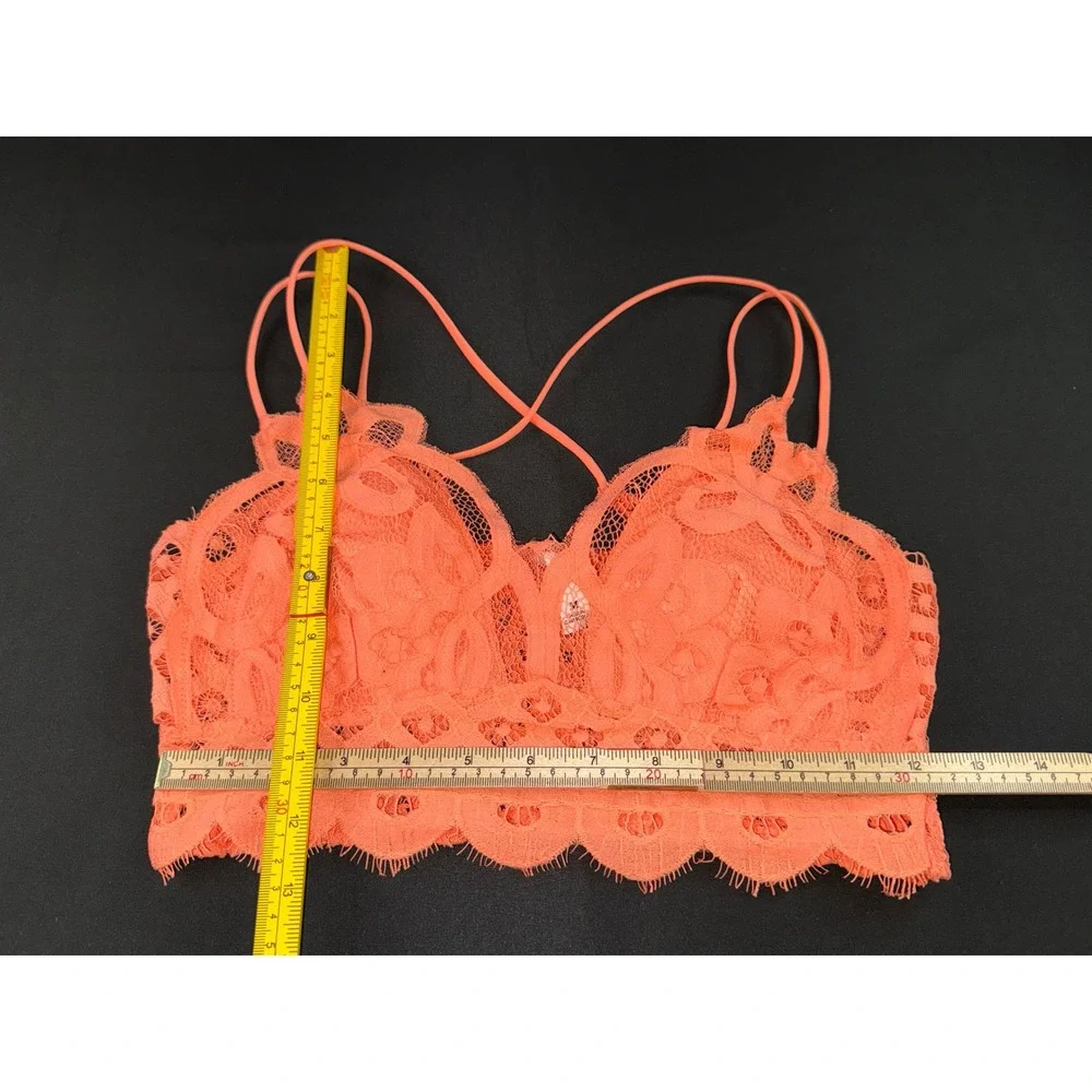 Zenana Floral Lace Bralette Coral Orange Longline Crop Top Women's Medium - Picture 3 of 5